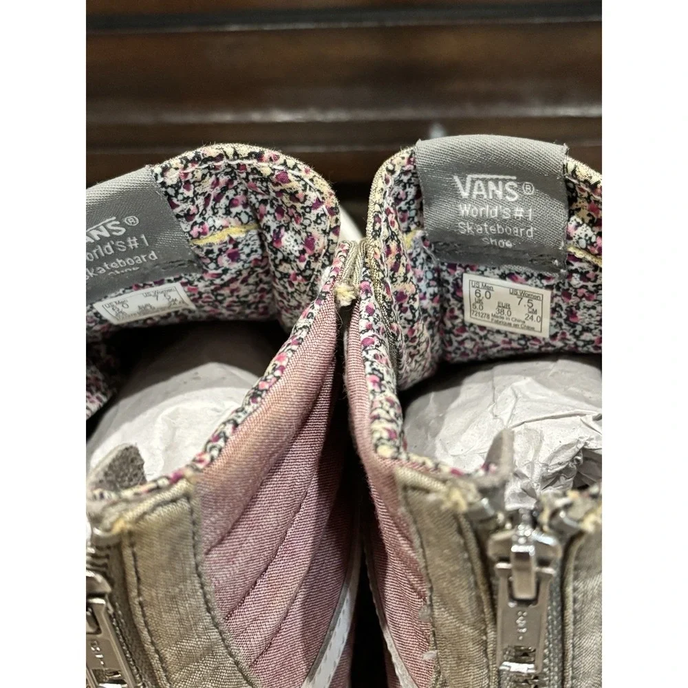 VANS SK8-HI Slim Zip Skate Shoes Floral Chambray Women's 7.5 Men 6 EUC Sneaker